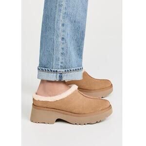 UGG New Heights Suede Shearling Clogs Size 7 Chestnut